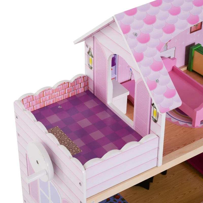 HOMCOM Kinderpoppenhuis poppenhuis barbiehuis poppenhuis met 3 verdiepingen met meubels