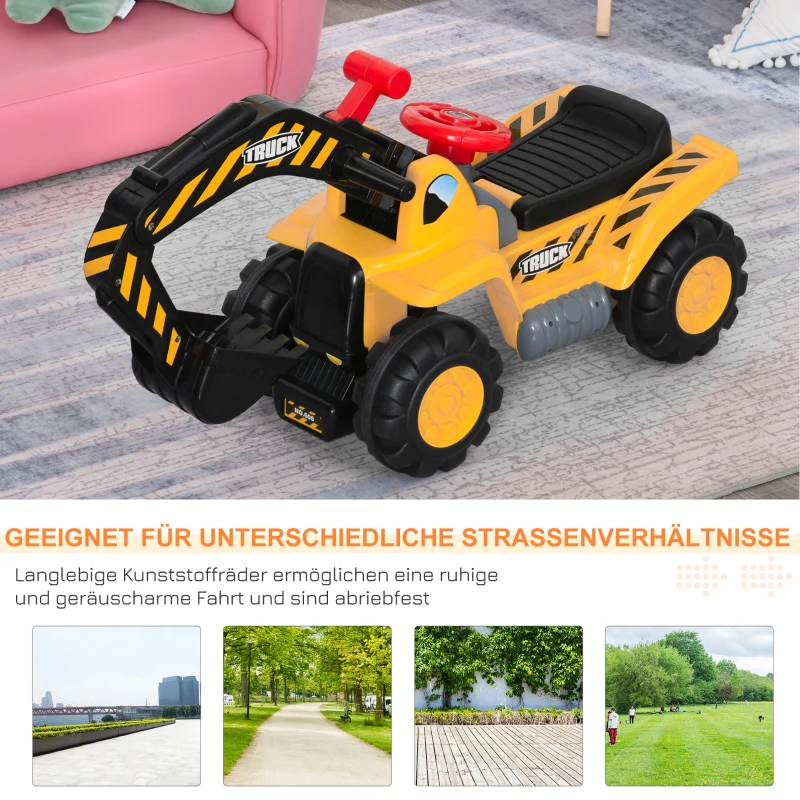HOMCOM 4-in-1 ride-on kindergraafmachine loopauto loopfiets met opbergmand en ballen
