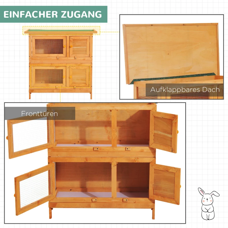 PawHut dwergkonijnenhok dubbellaags 90cm x 45cm x 90cm weerbestendig dennenhout