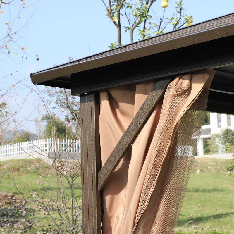 Outsunny Gartenpavillon Partyzelt 4 x Doppel-Seitenwänden Laternenhaken Alu + Polyester Bronze+Braun ca. 3 x 3 x 2,5 m