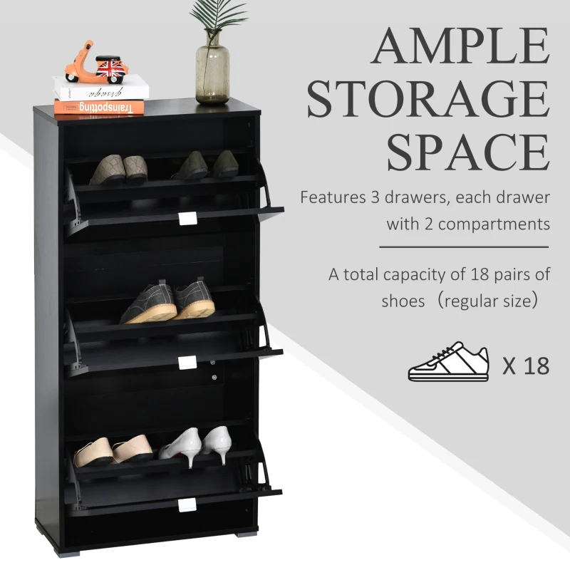 HOMCOM 6-Tier Tilting Tall Shoe Cabinet Rack Simple and Modern Storage Organization Entryway Hallway Furniture