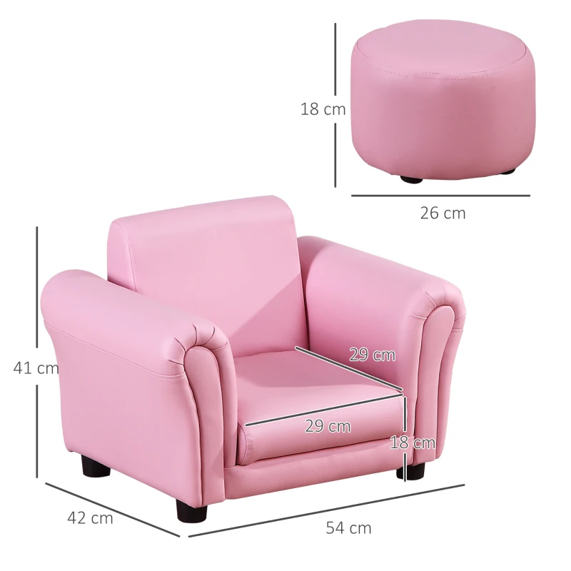 HOMCOM® Kindersessel mit Fußhocker Kindercouch Kindersofa Minisofa Kindermöbel Holz Rosa