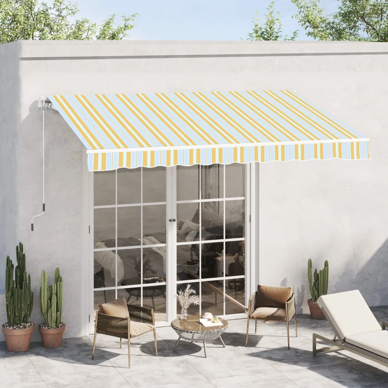 Outsunny Luxe Knikarm Zonnescherm voor Balkon en Terras, Handkruk, Weerbestendig, Geel en Beige