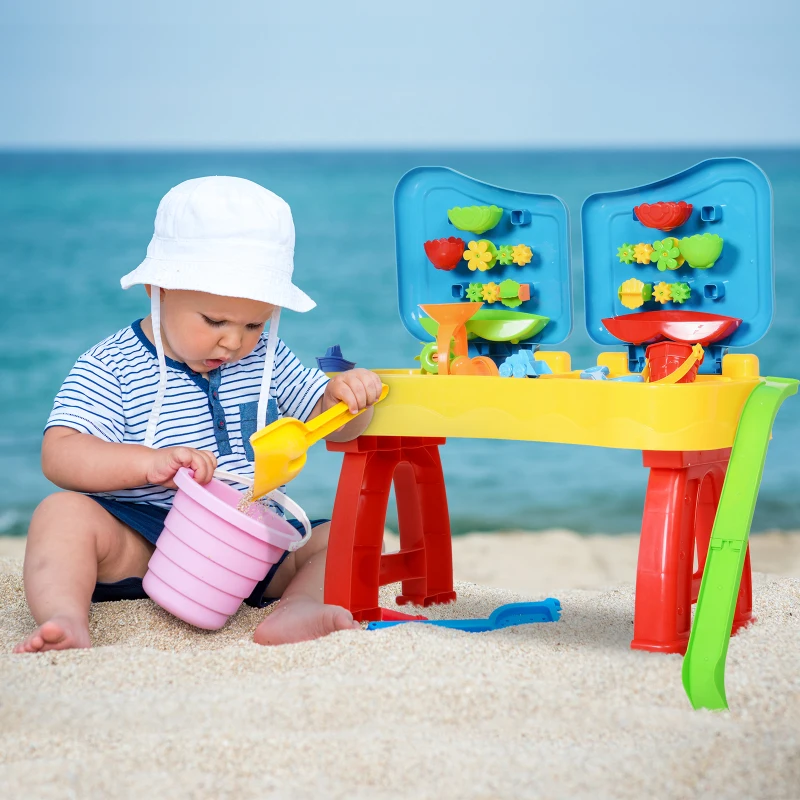 HOMCOM Kinderen zandspeelgoed zandbaktafel met 31 stuks. Accessoires speeltafel 3 jaar PP