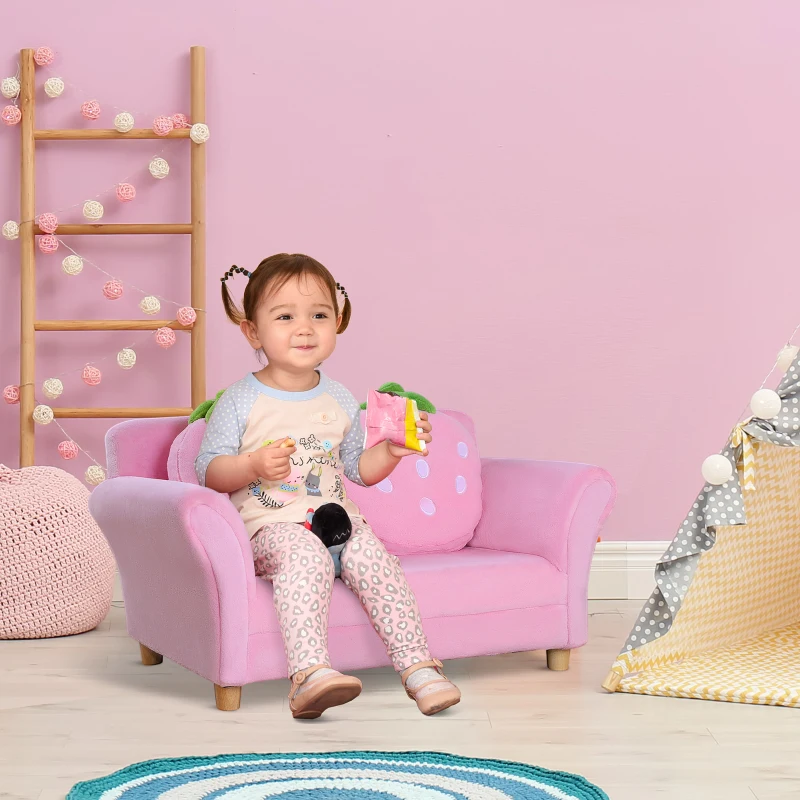 HOMCOM Kinderbank, kinderfauteuil, bank, bankstel, kinderkamer, tweezitsbank, aardbeienbank