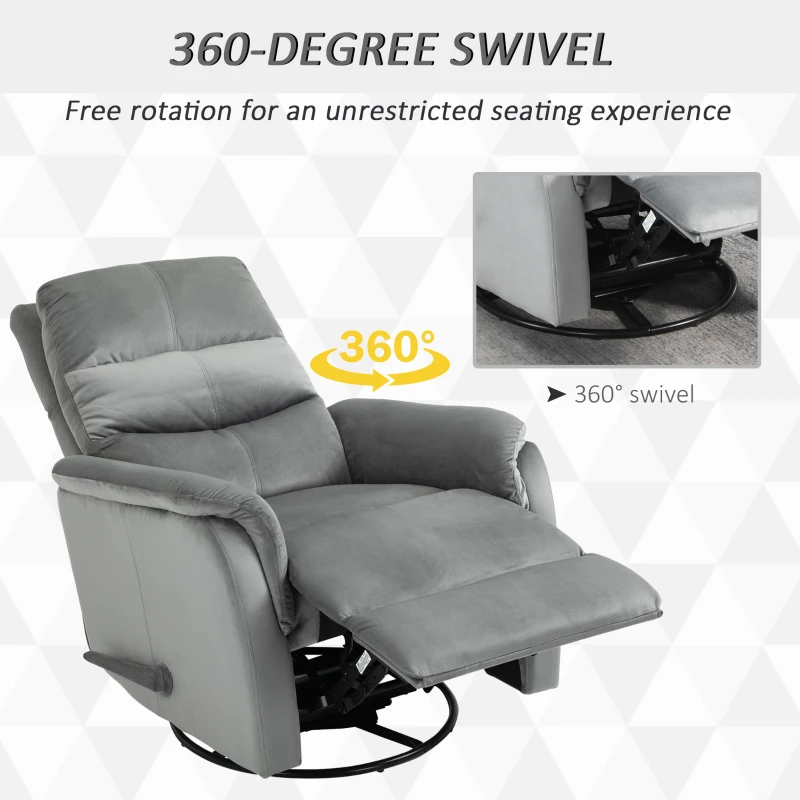 HOMCOM Manual Recliner Armchair, Velvet-Touch Polyester Fabric Upholstered Rocking Chair w/ Footrest, Armrest