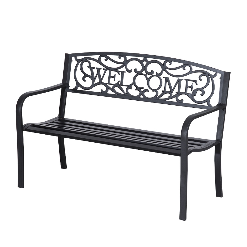 Outsunny Dekorative Gartenbank für 2 Personen, Eisen, Schwarz, 127 x 60 x 87 cm