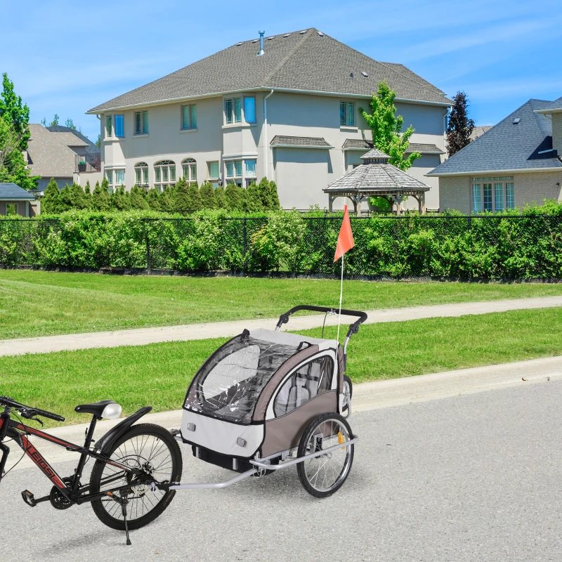 HOMCOM 2-in-1 fietskar voor kinderen fietsaanhanger jogger fietskar 360° draaibaar