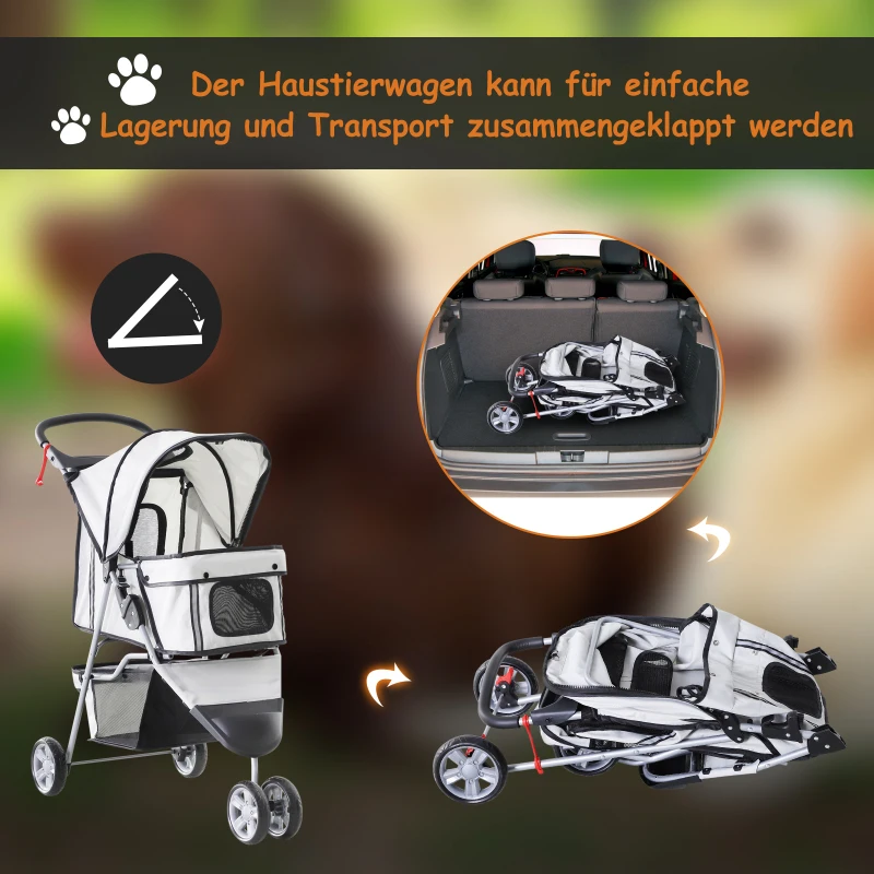 PawHut WÓZEK SPACEROWY DLA PSA KOTA TRANSPORTER szary