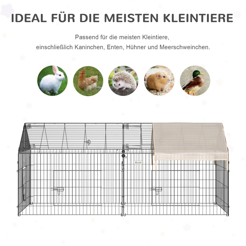 PawHut buitenverblijf buitenren konijnenhok met zonwering metaal beige 220x103x103 cm(m-6)