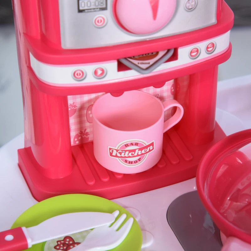 HOMCOM kinderkeuken met accesoires speelkeuken 38-delige speelgoedkeuken PP roze