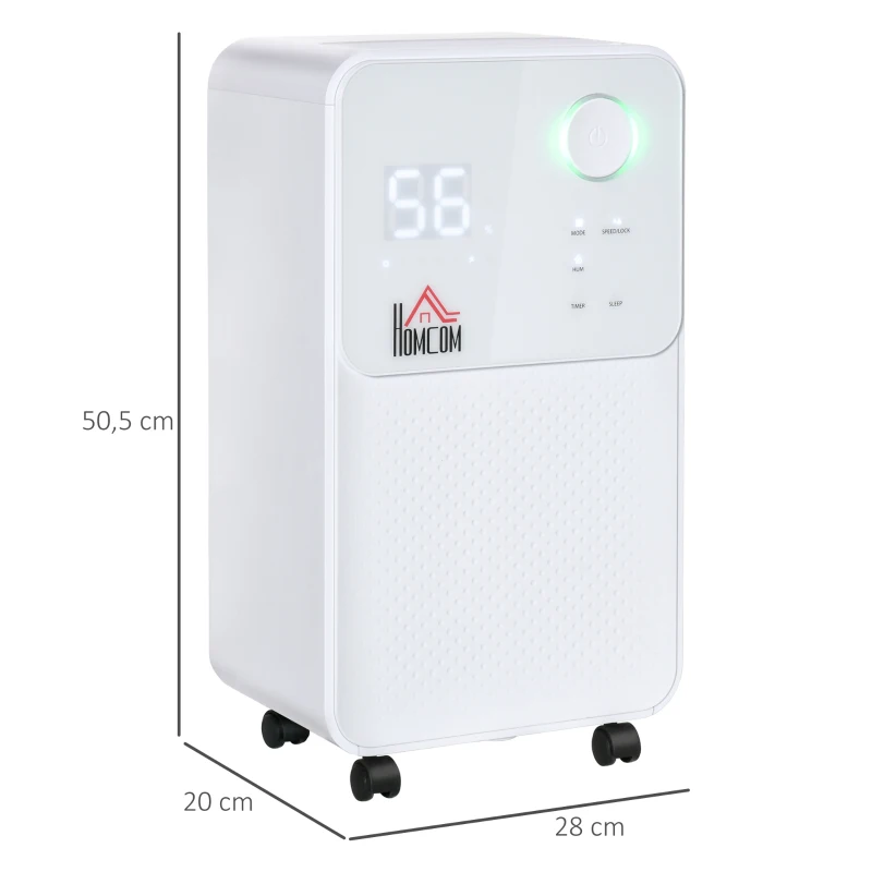 HOMCOM Déshumidificateur portable électrique silencieux 270W capacité max. réservoir 2L évacuation continue 16L/24H idéal pièces 16 m² max. blanc