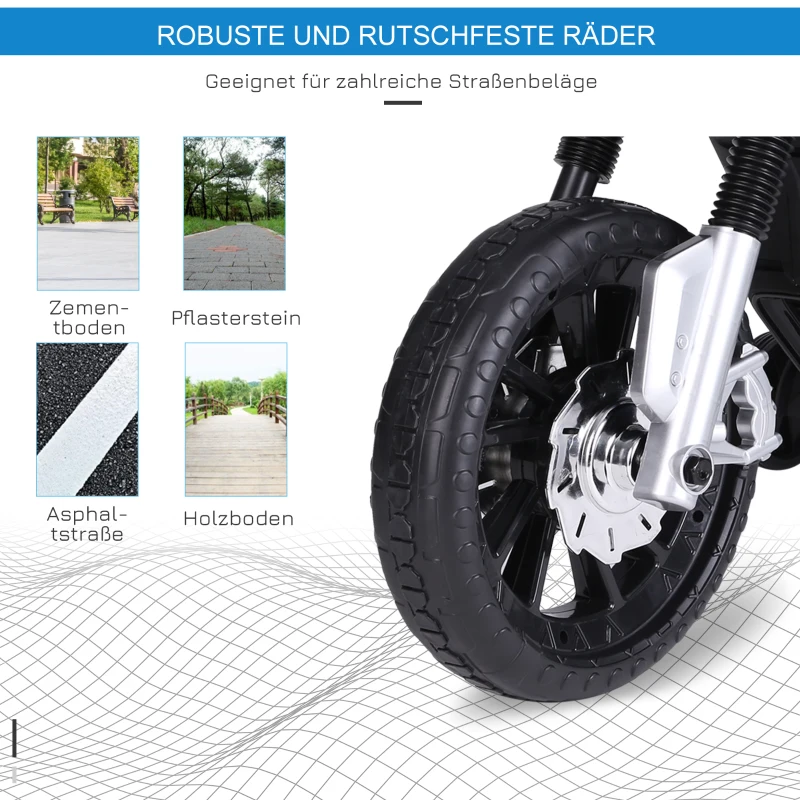 HOMCOM® elektrische motorfiets motor voor kinderen vanaf 3 jaar elektrische voertuigen 3 km/u PP blauw 105 x 52,3 x 62,3 cm | Aosom.de
