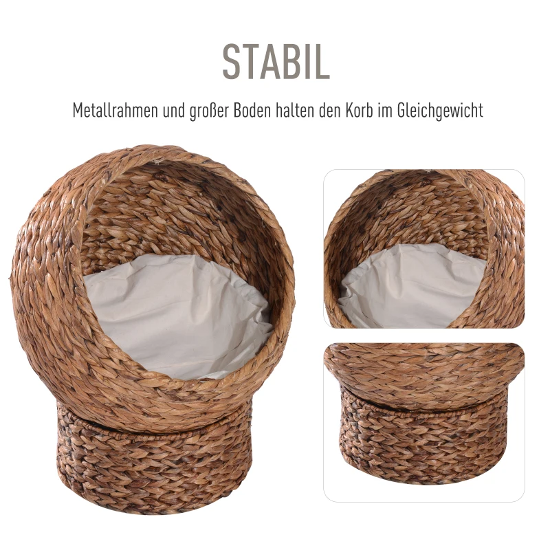 PawHut kattenmand rotan kattennest kattenbed met kussen huisdierbed bruin