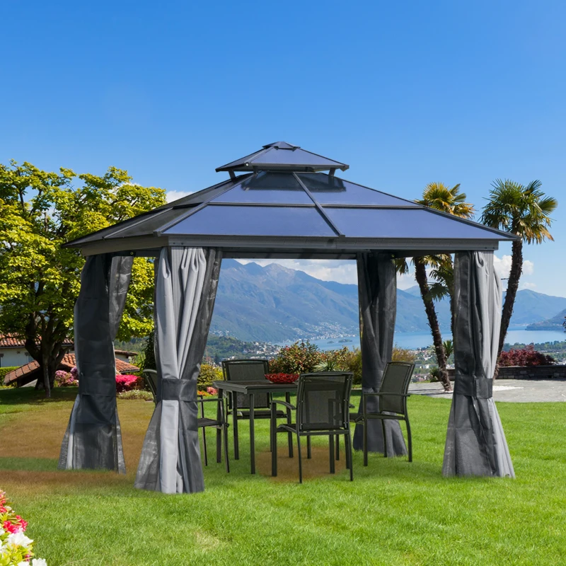 Outsunny Outdoor 3 x 3(m) Gazebo Cabana w/ Steel Frame & Net Sidewalls for Privacy