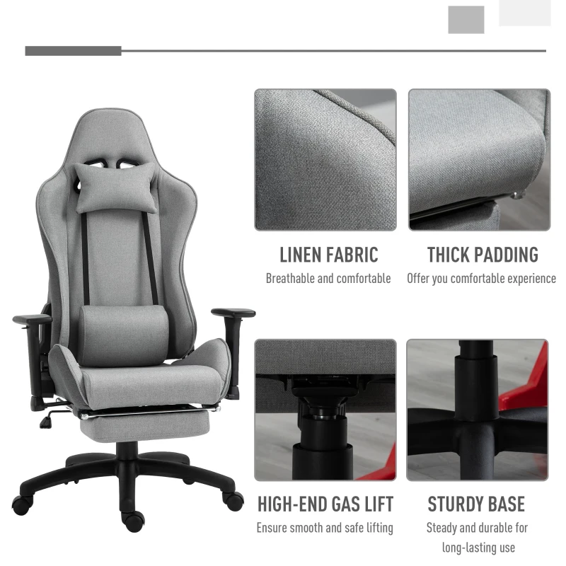 Vinsetto Racing Office Chair Recliner w/footrest Grey