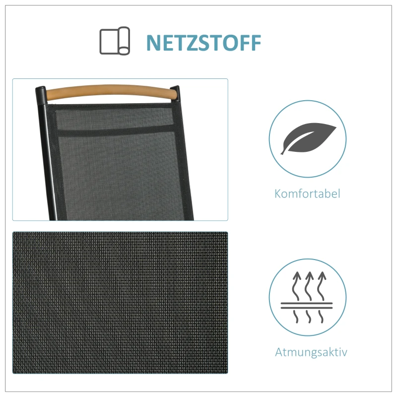 Outsunny 2er-Set Klappstuhl Gartenstuhl klappbar mit Rückenlehne Armlehne für Garten Balkon Terrasse Mesh Stoff Aluminium Schwarz 71,5 x 68 x 109 cm