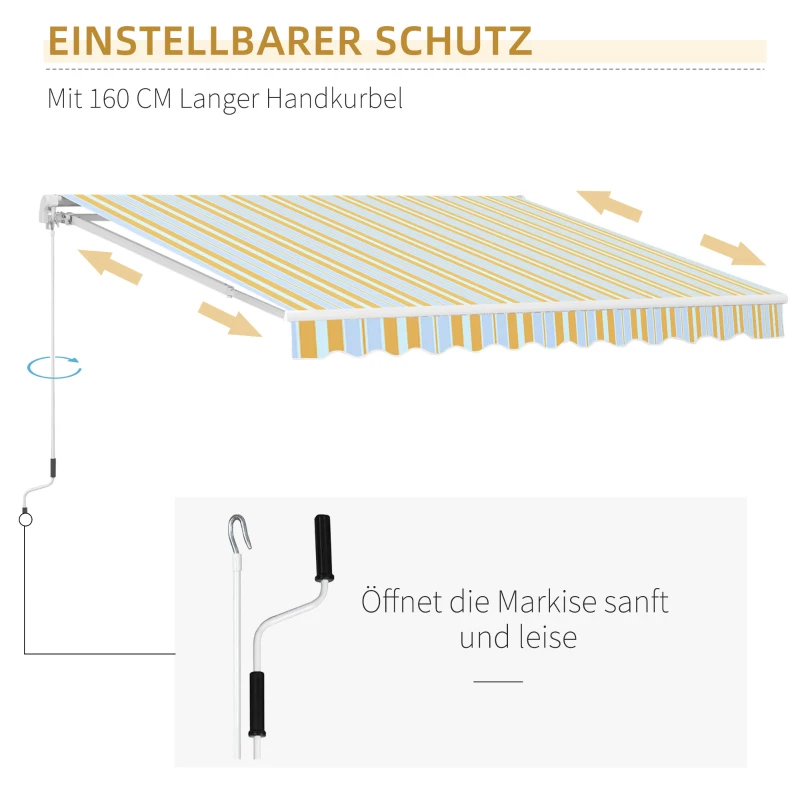 Outsunny Luxe Knikarm Zonnescherm voor Balkon en Terras, Handkruk, Weerbestendig, Geel en Beige