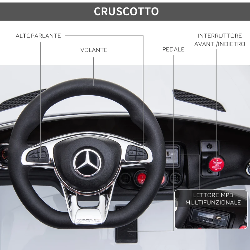 HOMCOM Macchina Elettrica per Bambini con Licenza Ufficiale Mercedes-Benz Luci e Fanali Funzionanti Lettore di Musica MP3