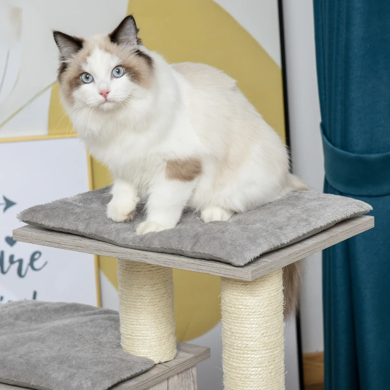 Drapak do ostrzenia pazurów z jaskinią dla kota Drapak dla kota Drzewko wspinaczkowe dla kotów MDF E1 sizal szary