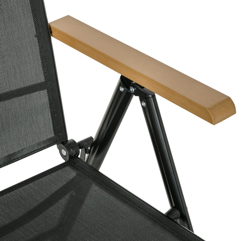 Outsunny 2er-Set Klappstuhl Gartenstuhl klappbar mit Rückenlehne Armlehne für Garten Balkon Terrasse Mesh Stoff Aluminium Schwarz 71,5 x 68 x 109 cm
