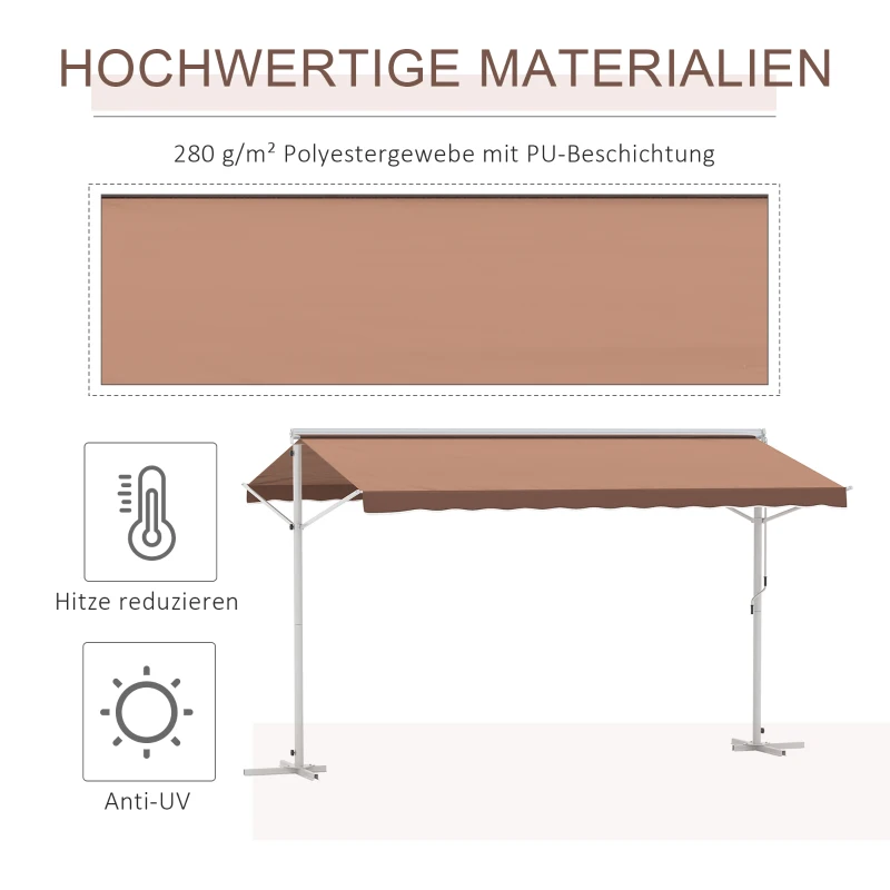 Outsunny Standmarkise Markise 4,5 x 3,4m Terrassenüberdachung Gartenmarkise mit Faltarm Kurbel Terrasse Braun Alu Metall