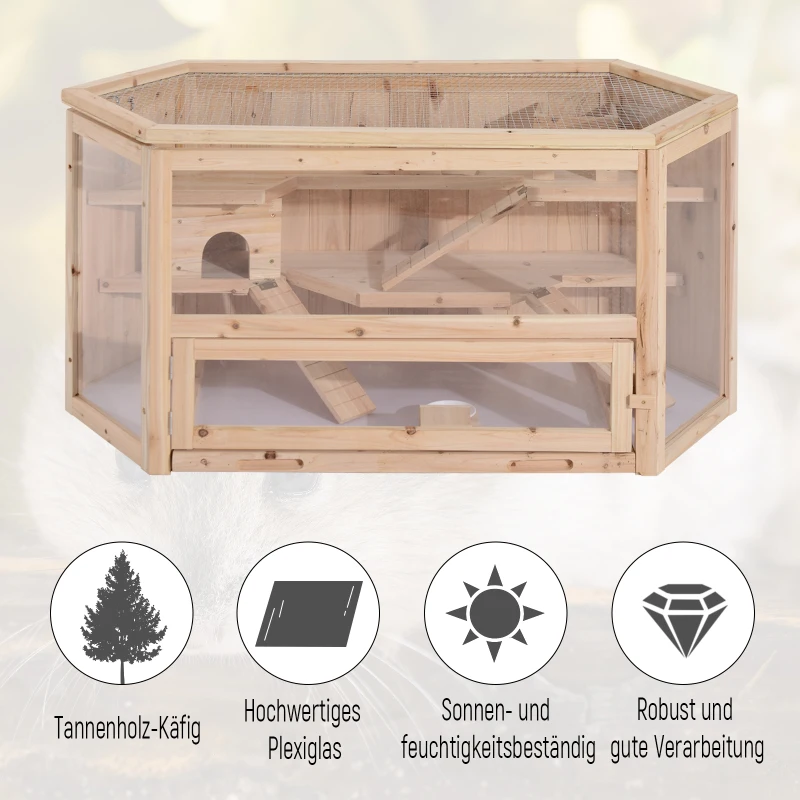 PawHut KLATKA DLA CHOMIKÓW, DOMEK DLA GRYZONI MYSZY, DREWNO JODŁOWE