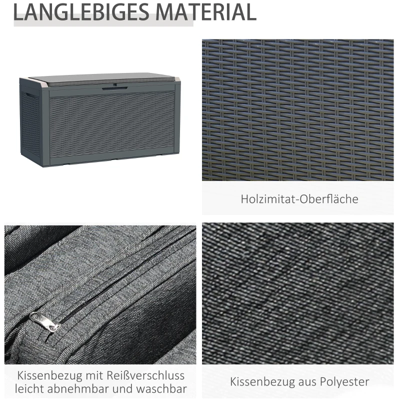 Outsunny® Rattan Kissenbox Auflagenbox Gartenbox mit Kissen Garten Metall PP 8 Hellbraun