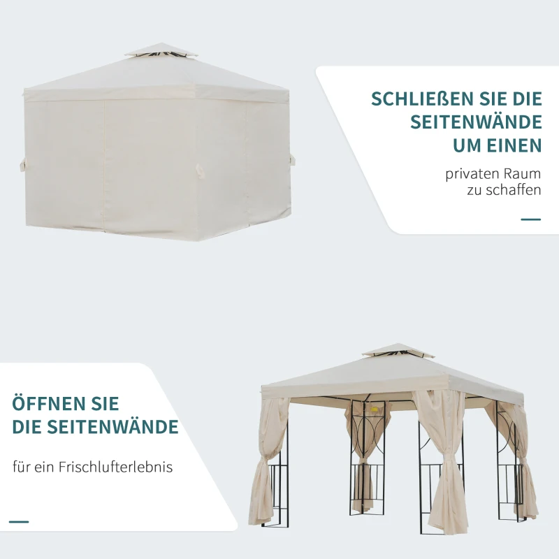 Outsunny Gartenpavillon Pavillon 2,95 x 2,95 m Doppeldach Partyzelt Festzelt 4 x Doppel-Seitenteile wasserdicht UV-Schutz Metall Polyester Creme