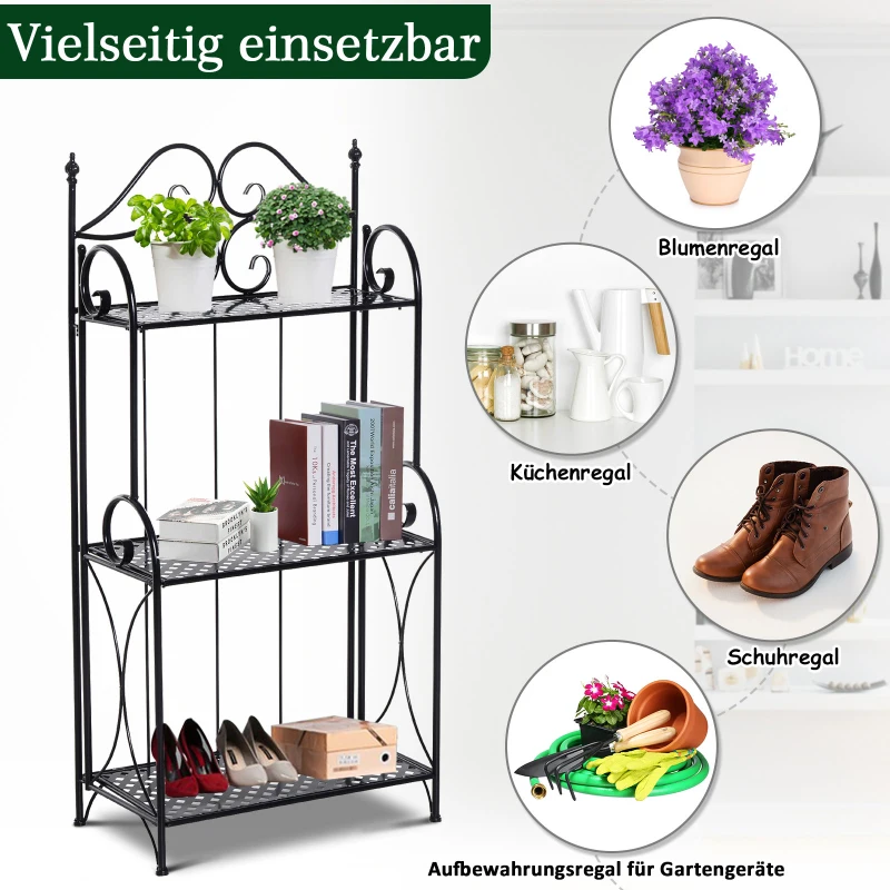 Outsunny Blumenständer, Regal, dreistöckig, klappbar, Metallrahmen, schwarz, 56 x 30 x 114cm