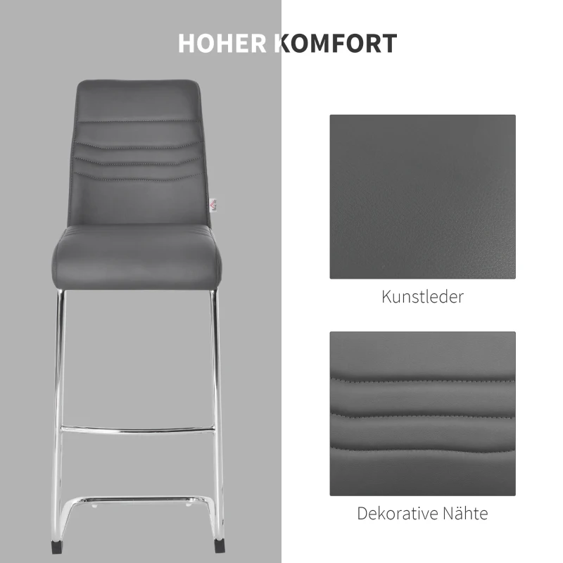 HOMCOM set van 2 barkrukken bistrostoel keukenkruk metalen kruk met rugleuning grijs kunstleer staal schuimstof 40 x 51 x 110 cm