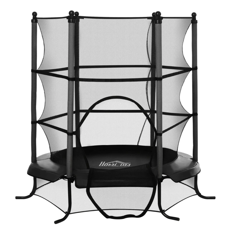 HOMCOM® trampoline tuintrampoline voor kinderen met veiligheidsnetrandafdekking rubberen koord gepolsterd staal zwart Ø170 cm tot 45 kg | Aosom.nl