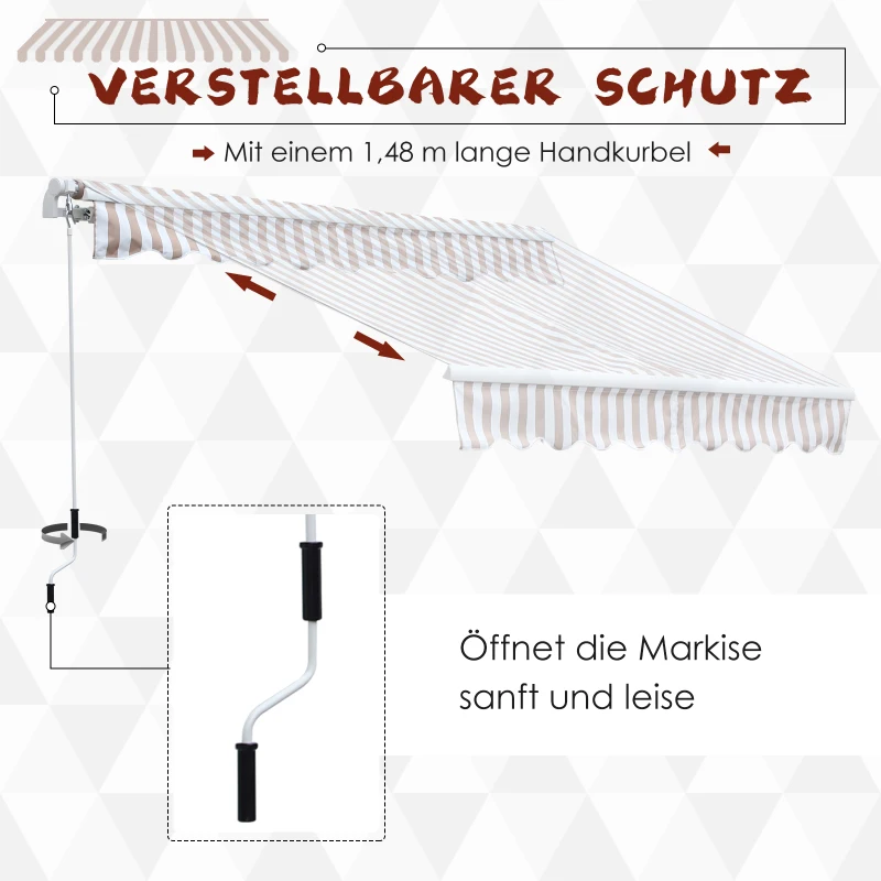 Markiza Outsunny z korbą ręczną, markiza z przegubowym ramieniem, osłona przeciwsłoneczna, montaż ścienny, balkon, aluminiowa kolor beżowy 3 x 2,5 m z korbą ręczną markiza z ramieniem przegubowym osłona przeciwsłoneczna balkon