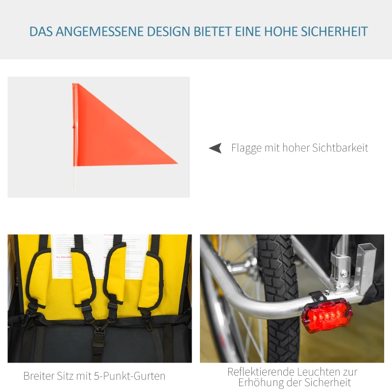 HOMCOM Kinderaanhanger 2 in 1 fietsaanhanger jogger aanhanger 360° draaibaar voor 2 kinderen