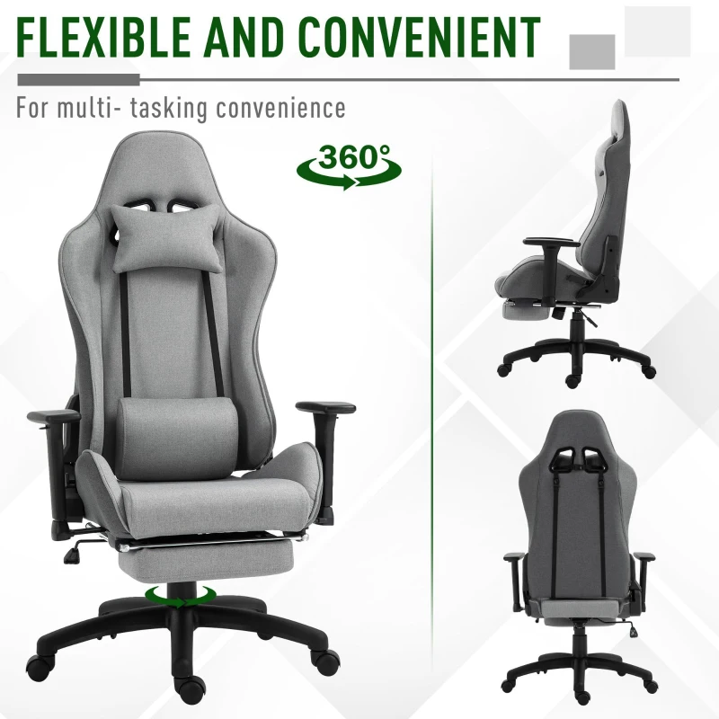 Vinsetto Racing Office Chair Recliner w/footrest Grey