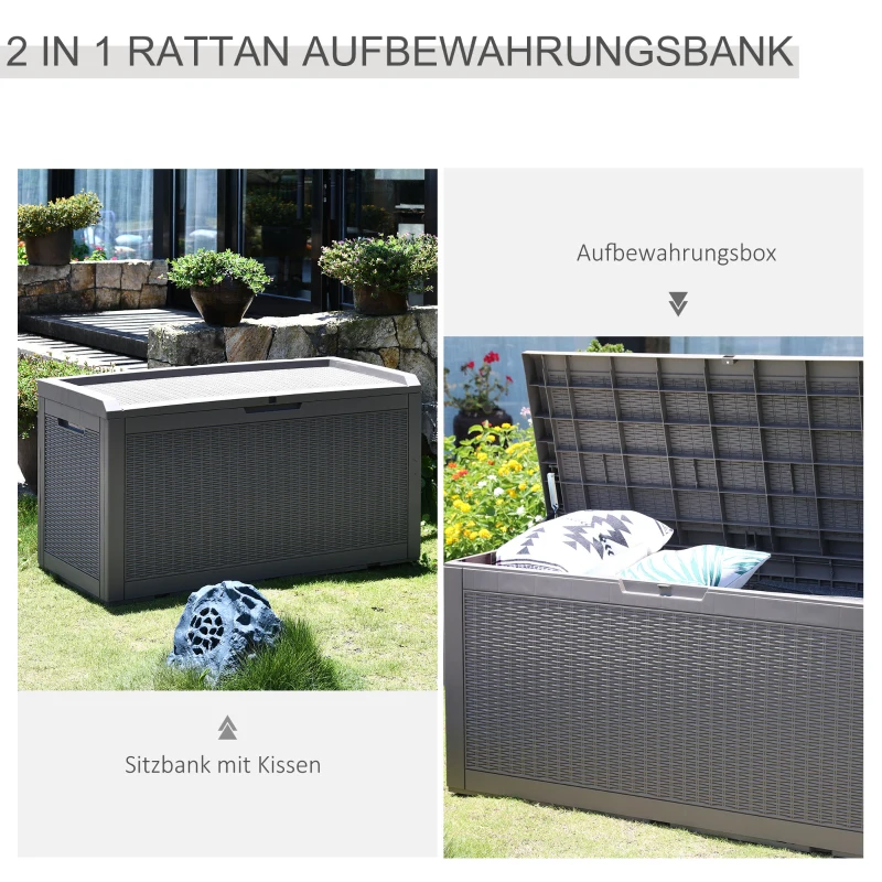 Outsunny® Rattan Kissenbox Auflagenbox Gartenbox mit Kissen Garten Metall PP 8 Hellbraun