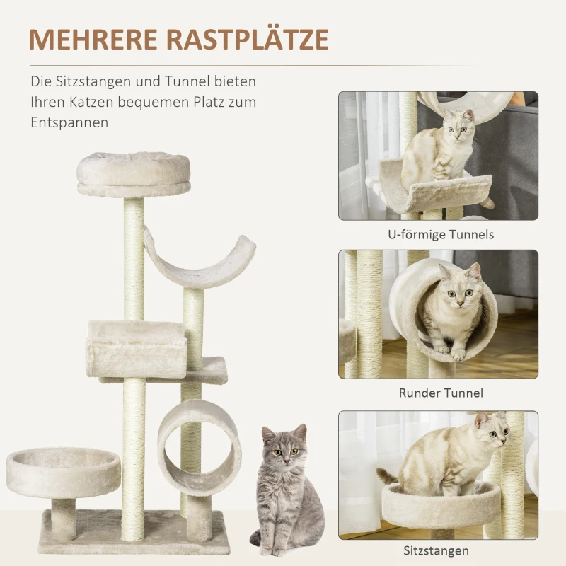 PawHut® krabboom kattenboom klimboom speelgoed tunnel beige l x b x h 50 x 40 x 105 cm kattenkrabboom katten