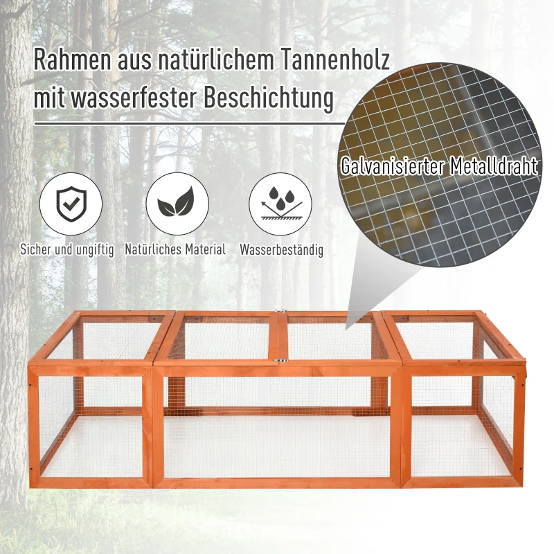 PawHut Konijnenhok konijnenkooi met buitenverblijf kleine dierenhok massief hout oranje(m-7)