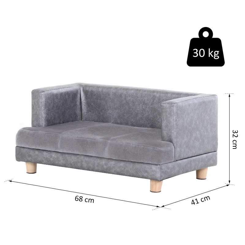 PawHut Sofa dla psa, sofa dla psa, legowisko dla psa, mata dla psa, sztuczna skóra, krótki pluszowy, szary