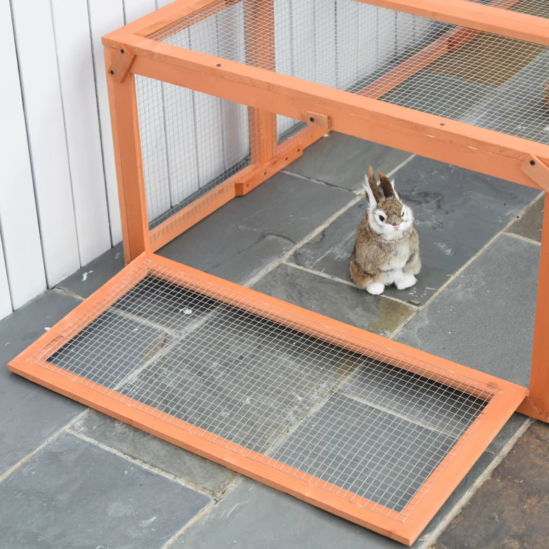 PawHut Konijnenhok konijnenkooi met buitenverblijf kleine dierenhok massief hout oranje(m-9)