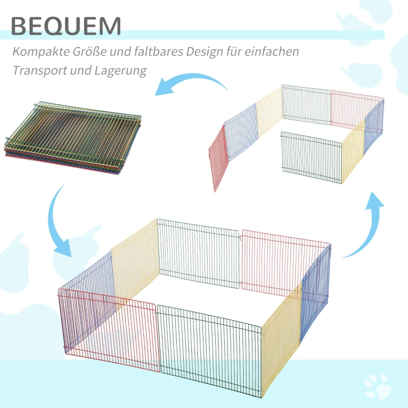 PawHut Ren voor kleine dieren 8 elementen hamsterafrastering box ren metaal