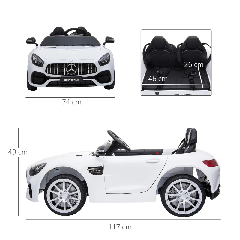 HOMCOM Macchina Elettrica per Bambini con Licenza Ufficiale Mercedes-Benz Luci e Fanali Funzionanti Lettore di Musica MP3