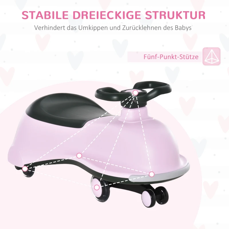 HOMCOM loopauto speelgoedwagen loopauto voor kinderen 5 PU bliksemwielen kinderauto met opbergbox voor kinderen van 18 t/m 48 maanden roze + zwart 77 x 34 x 35 cm