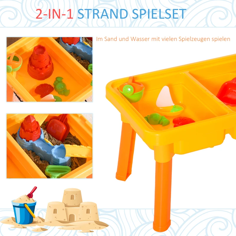HOMCOM Kinder Sandspielzeug Sandkastentisch mit 23-tlg. Zubehör Spieltisch Strandspielzeug für 18-36 Monate PP Schlossthema 59L x 42 x 37 cm