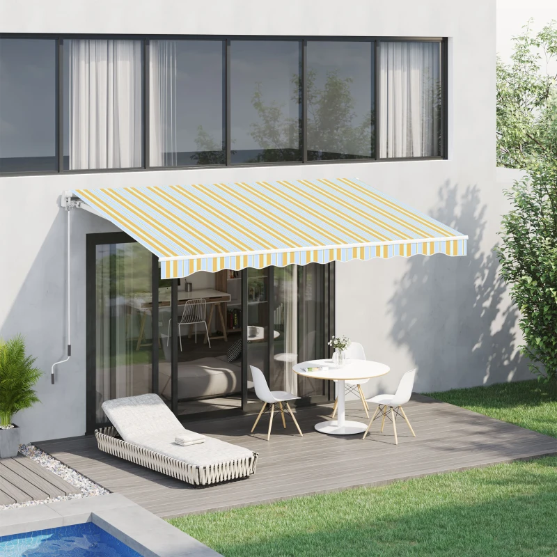Outsunny Luxe Knikarm Zonnescherm voor Balkon en Terras, Handkruk, Weerbestendig, Geel en Beige