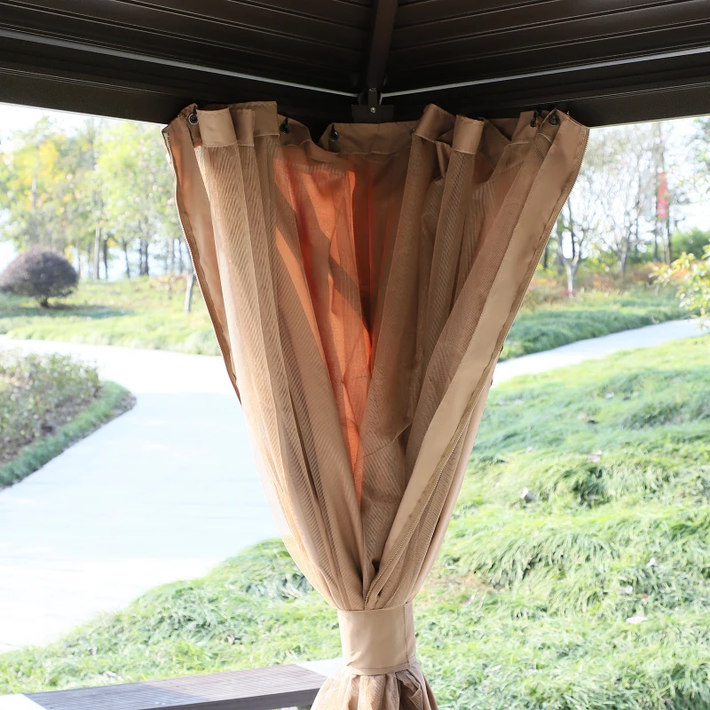 Outsunny Gartenpavillon Partyzelt 4 x Doppel-Seitenwänden Laternenhaken Alu + Polyester Bronze+Braun ca. 3 x 3 x 2,5 m