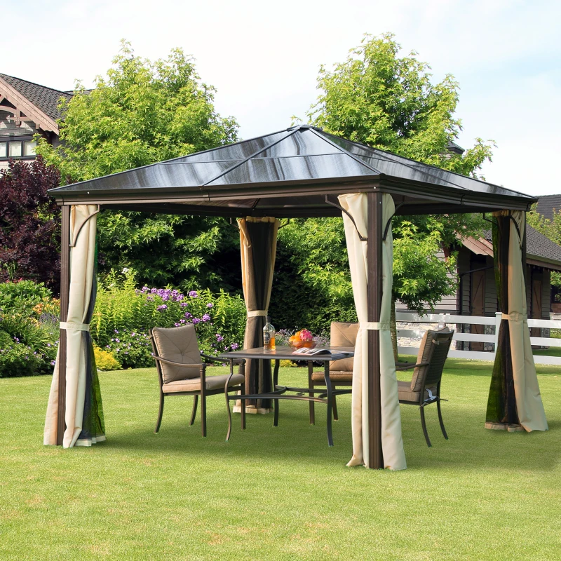 Outsunny Paviljoen tuinpaviljoen aluminium partytent tuintent muggengaas pc-dak 3 x 3 m