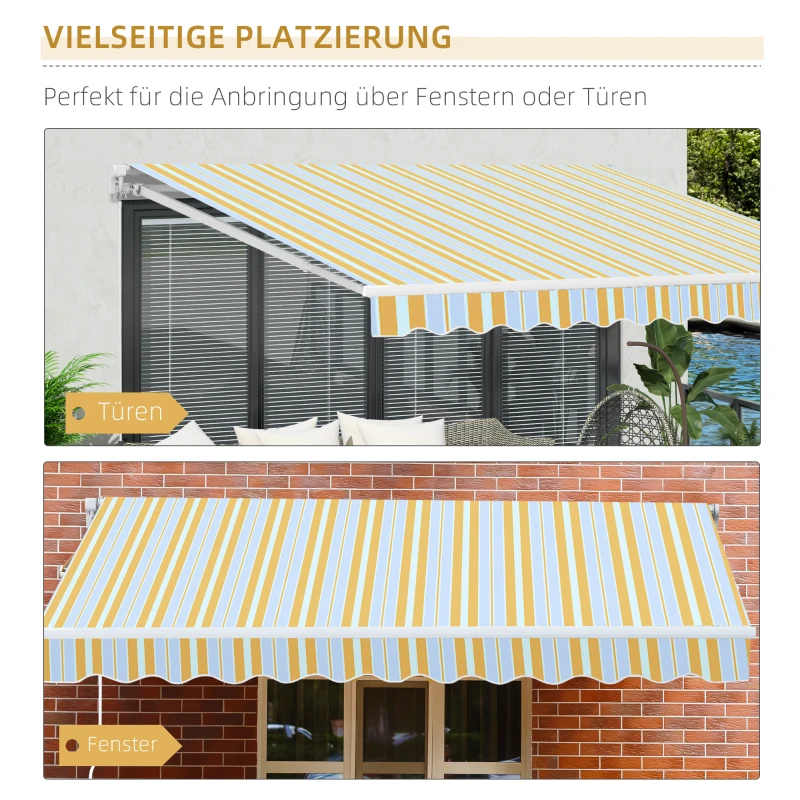 Outsunny Luxe Knikarm Zonnescherm voor Balkon en Terras, Handkruk, Weerbestendig, Geel en Beige