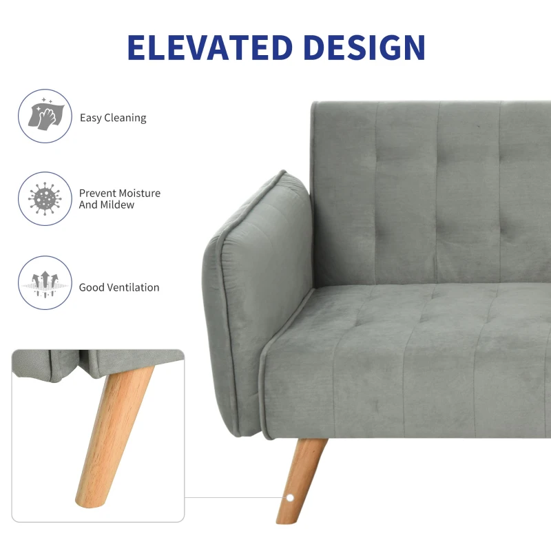 HOMCOM 2-IN-1 Three Seater Sofa Bed Single Bed Recliner Adjustable With Side Table Wood Frame 160W x 95D x 35H cm