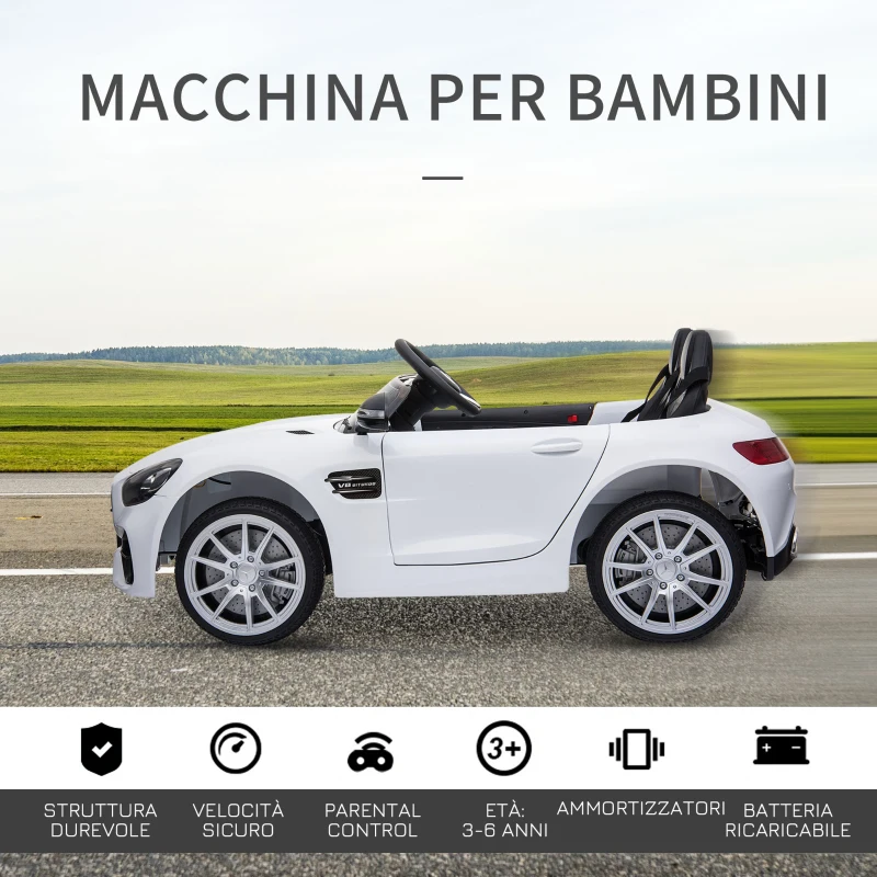 HOMCOM Macchina Elettrica per Bambini con Licenza Ufficiale Mercedes-Benz Luci e Fanali Funzionanti Lettore di Musica MP3